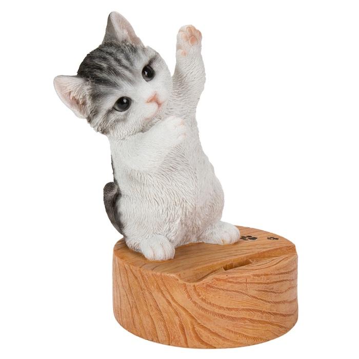 スマホスタンド 卓上 猫 おもしろ 動物 サバ白猫 ネコ 置物 かわいい
