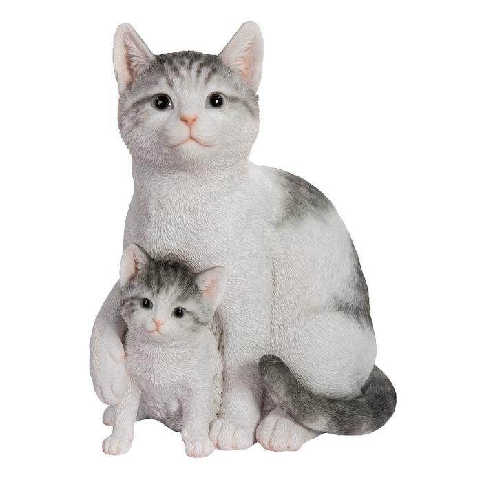置物 動物 サバトラ白猫の親子 ネコ 高さ25cm woobia おしゃれ 大きい