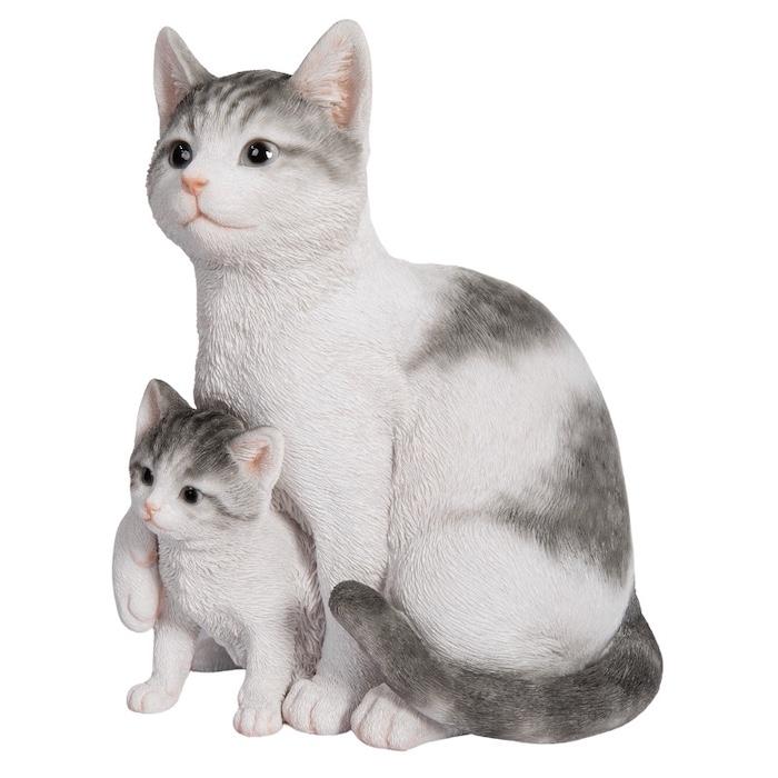 WOOBIA（ウービア） 置物 動物 サバトラ白猫の親子 ネコ 高さ25cm