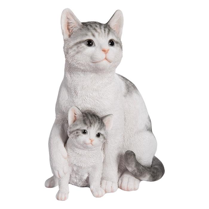 WOOBIA（ウービア） 置物 動物 サバトラ白猫の親子 ネコ 高さ25cm
