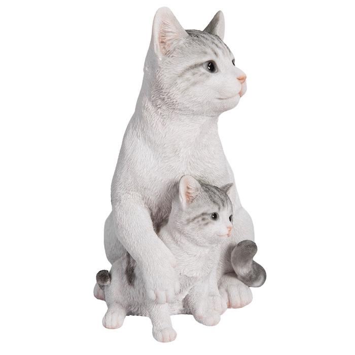 WOOBIA（ウービア） 置物 動物 サバトラ白猫の親子 ネコ 高さ25cm