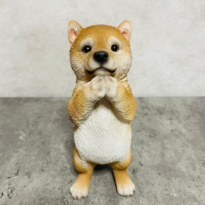 WooBia お座り柴犬2体セット 置物 柴犬 実物大 リアル ドッグオブジェ WOOBIA（ウービア） 置物 犬 高さ20.5cm かわいい 動物 玄関 おねだり