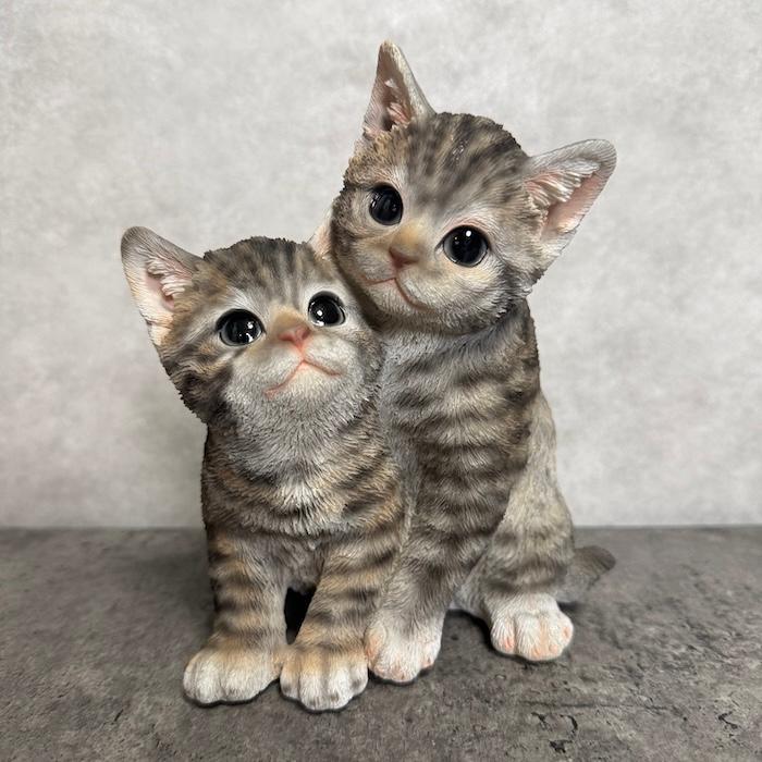 WOOBIA（ウービア） 置物 動物 かわいい 寄り添うサバトラ猫 ネコ 高さ