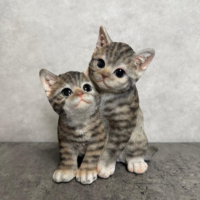 WOOBIA（ウービア） 置物 動物 かわいい 寄り添うサバトラ猫 ネコ 高さ