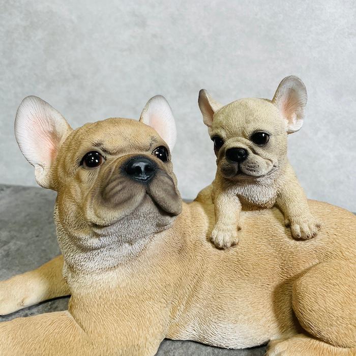 置物 犬 かわいい 横幅27cm 動物 玄関 親子フレンチ・ブルドッグ おしゃれ インテリア ガーデンオーナメント woobia ウービア |  | 02