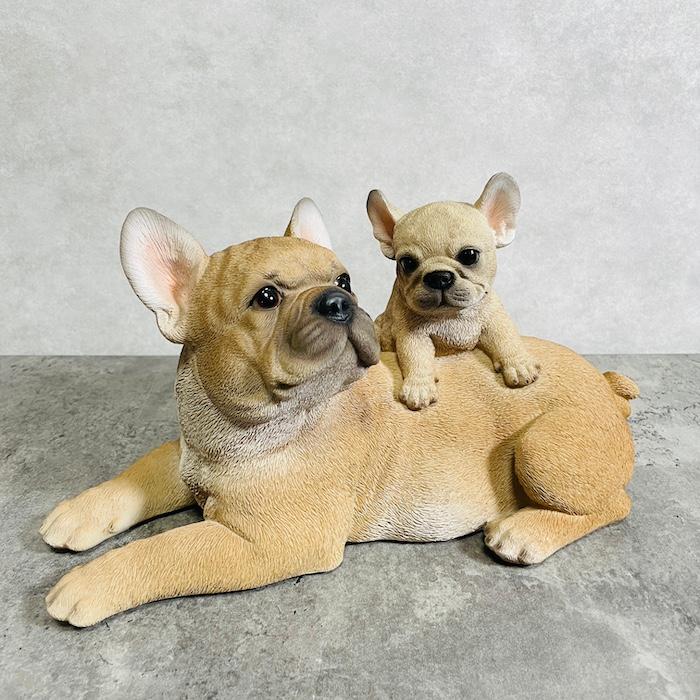 置物 犬 かわいい 横幅27cm 動物 玄関 親子フレンチ・ブルドッグ おしゃれ インテリア ガーデンオーナメント woobia ウービア |  | 01
