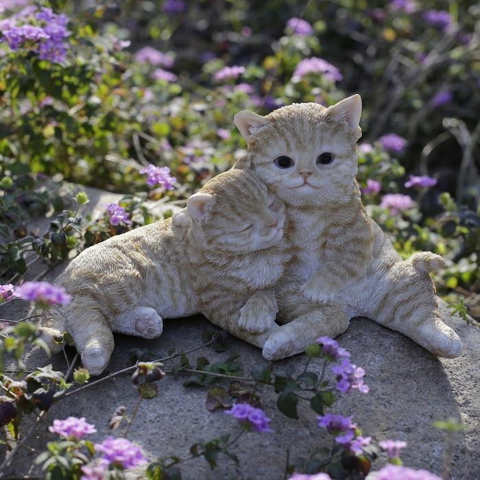海外製 猫の置物　インテリア　玄関　ねこ 置物 動物 ペット 猫好き 置物 猫 動物 かわいい リラックスカップル茶トラ猫 ネコ 横幅31cm