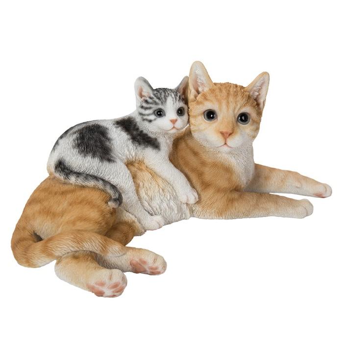 置物 猫 腹ばいの親子猫 茶トラ 子猫 幅32cm woobia ウービア リアル かわいい おしゃれ 玄関 インテリア オブジェ ガーデン 親子 ペア | WOOBIA | 01