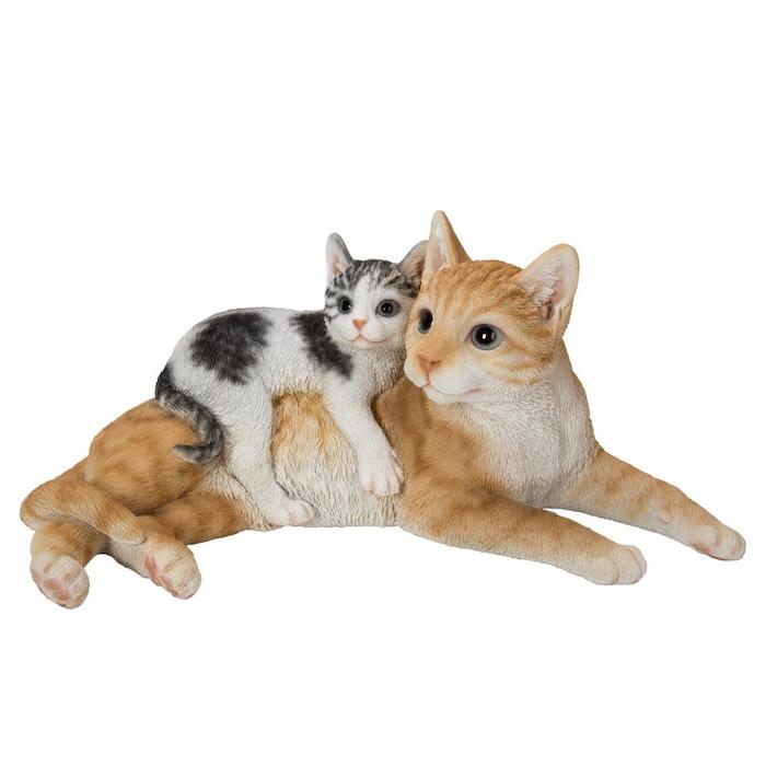 置物 猫 腹ばいの親子猫 茶トラ 子猫 幅32cm woobia ウービア リアル かわいい おしゃれ 玄関 インテリア オブジェ ガーデン 親子 ペア | WOOBIA | 02
