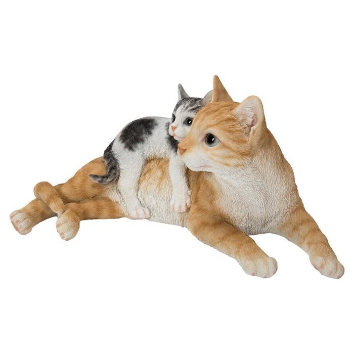 置物 猫 腹ばいの親子猫 茶トラ 子猫 幅32cm woobia ウービア リアル かわいい おしゃれ 玄関 インテリア オブジェ ガーデン 親子 ペア | WOOBIA | 03