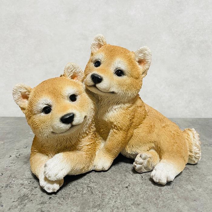 WOOBIA（ウービア） 置物 犬 かわいい 動物 玄関 仲良し子柴犬 横幅