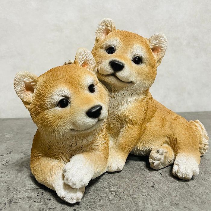 WOOBIA（ウービア） 置物 犬 かわいい 動物 玄関 仲良し子柴犬 横幅