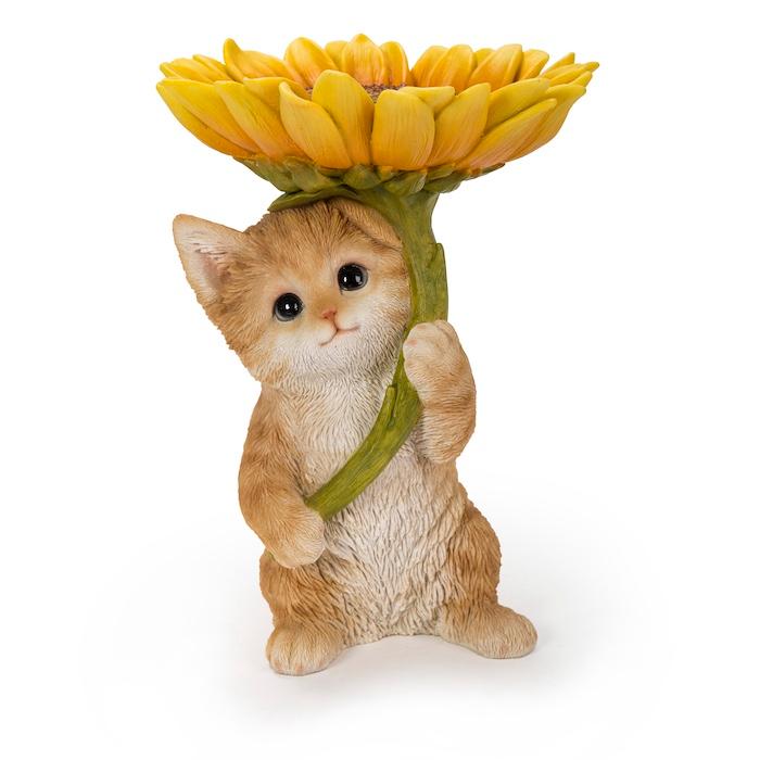 置物 猫 かわいい 動物 玄関 ひまわりのトレイを持つ茶トラ猫 高さ22.5