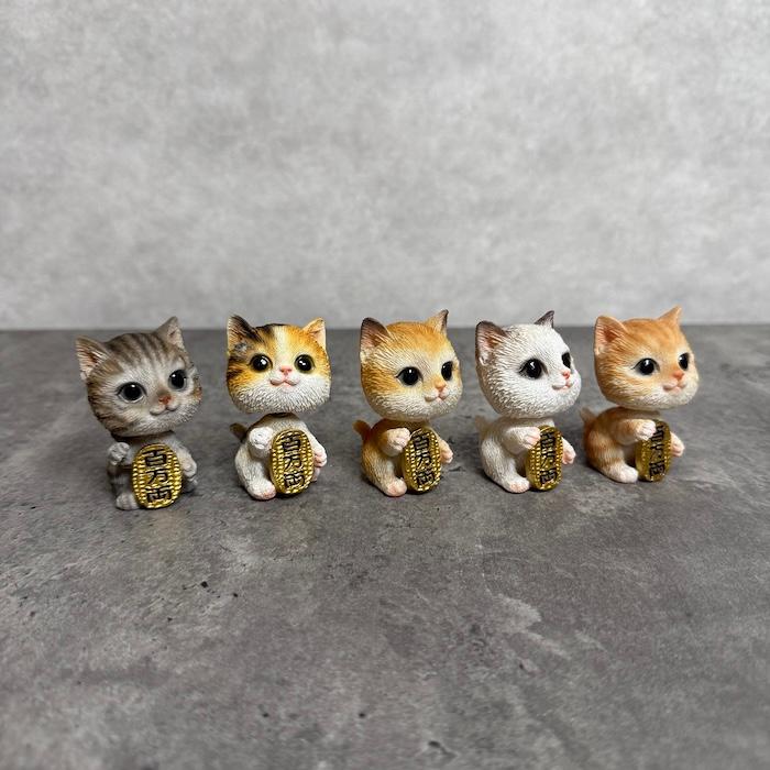 猫 置物 小さい 小判をかかえる首振り猫 縁起物 インテリア おしゃれ