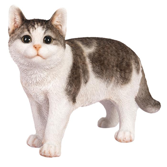 置物 猫 動物 かわいい 歩くサバトラ白猫 ネコ 高さ19.5cm woobia