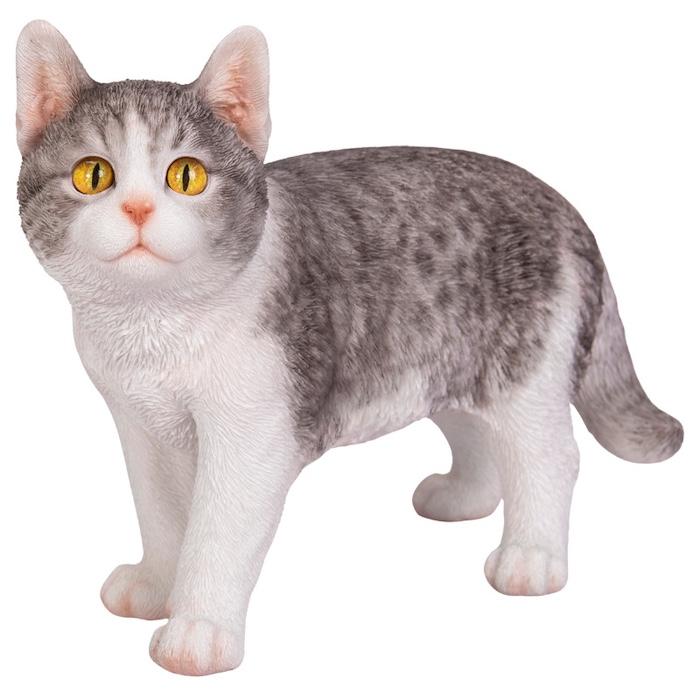 置物 猫 動物 かわいい 見上げるサバトラ白猫 大 ネコ 横幅26cm woobia