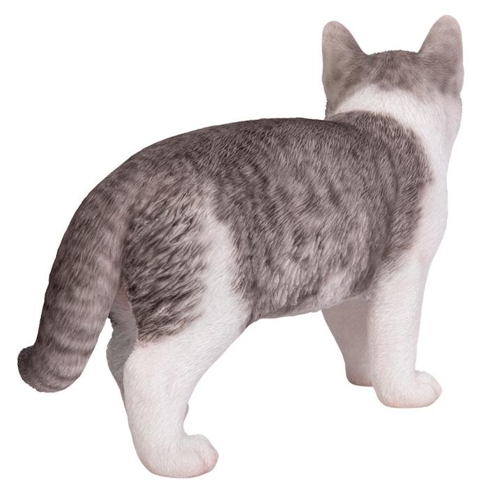 置物 猫 動物 かわいい 見上げるサバトラ白猫 大 ネコ 横幅26cm woobia