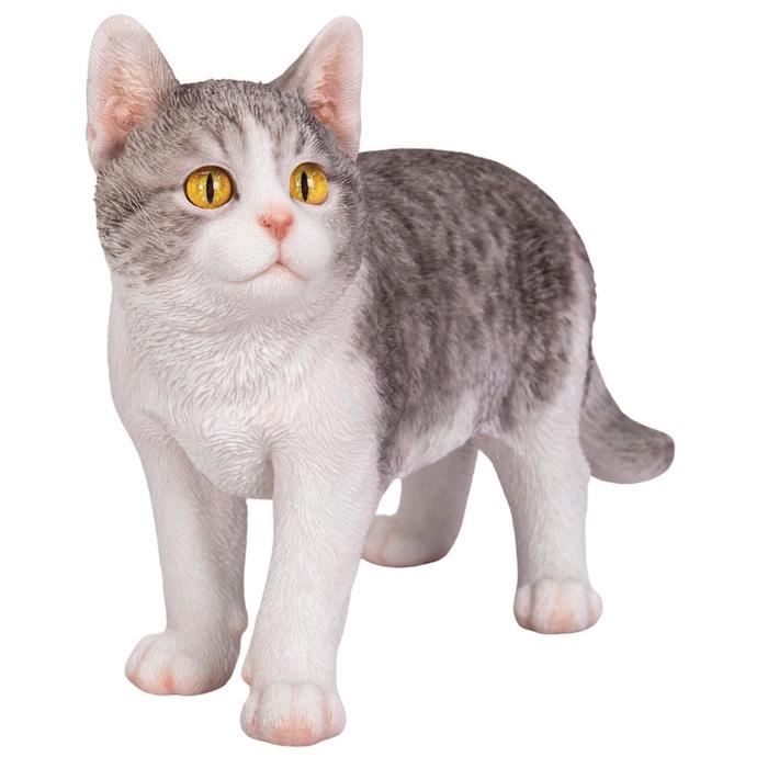 置物 猫 動物 かわいい 見上げるサバトラ白猫 大 ネコ 横幅26cm woobia