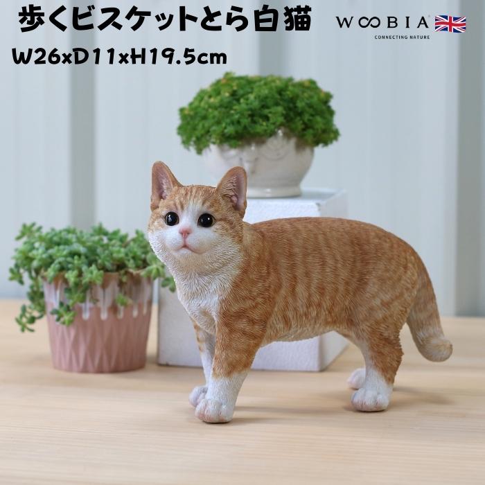 置物 猫 動物 かわいい 歩くビスケットとら白猫 ネコ 横幅26cm woobia