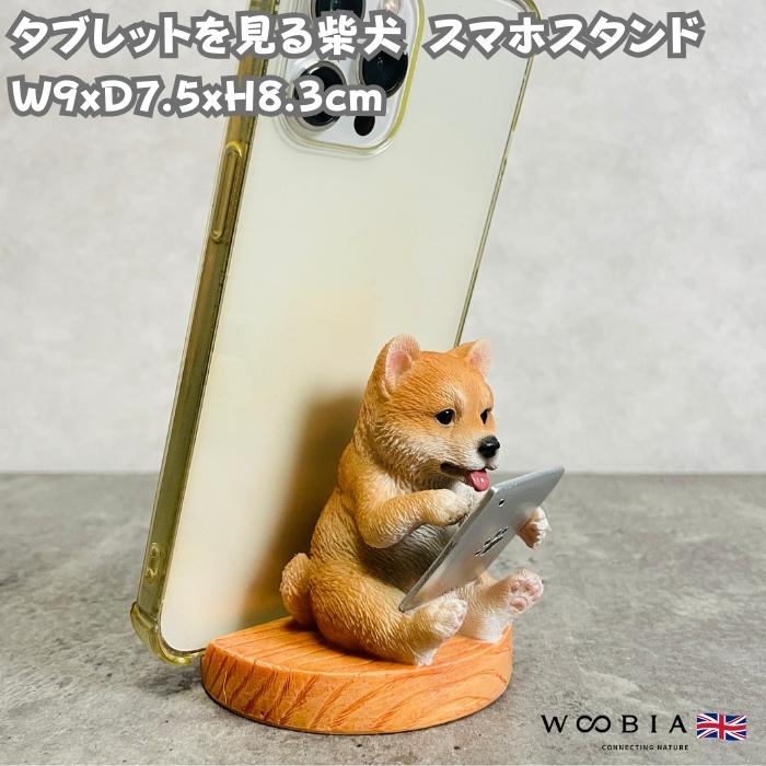 スマホスタンド 卓上 犬 おもしろ 動物 タブレットを見る柴犬 イヌ 置物 かわいい おしゃれ 写真立て スマホホルダー woobia ウービア | 