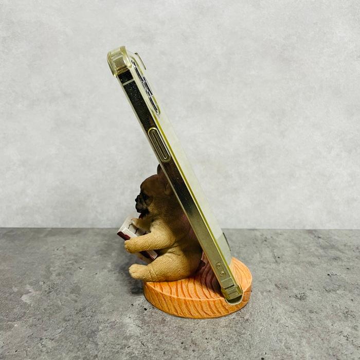 スマホスタンド 卓上 犬 おもしろ 動物 本を見るフレンチブルドッグ 置物 おしゃれ リアル スマホホルダー  woobia ウービア |  | 02