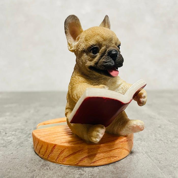 スマホスタンド 卓上 犬 おもしろ 動物 本を見るフレンチブルドッグ 置物 おしゃれ リアル スマホホルダー  woobia ウービア |  | 04