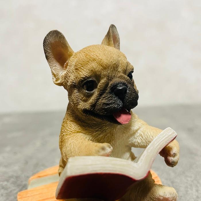スマホスタンド 卓上 犬 おもしろ 動物 本を見るフレンチブルドッグ 置物 おしゃれ リアル スマホホルダー  woobia ウービア |  | 05