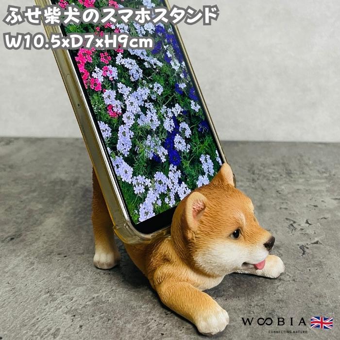 スマホスタンド 卓上 犬 おもしろ 動物 寝そべる柴犬 イヌ 置物 かわいい おしゃれ 写真立て スマホホルダー woobia ウービア | 