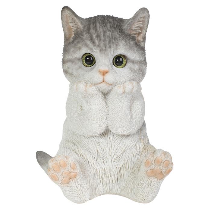 置物 動物 かわいい 頬杖をつくサバトラ白猫 ネコ 高さ17cm woobia