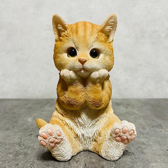 未使用箱入り☆WAKO 猫置物 WOOBIA（ウービア） 置物 猫 かわいい 動物 玄関 頬杖をつく茶トラ猫