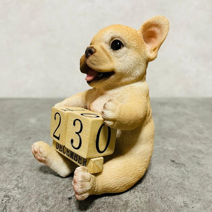 置物 犬 かわいい 動物 玄関 フレンチブルドッグの卓上日付カレンダー