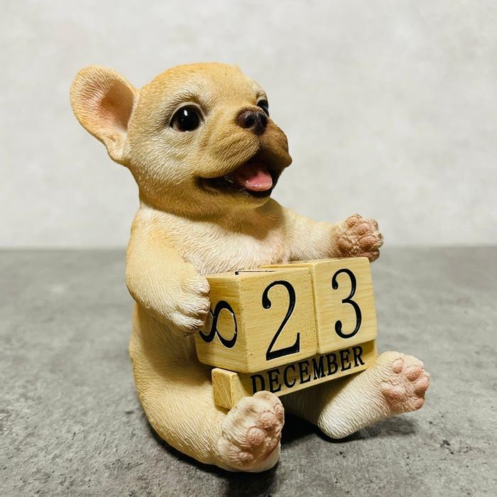 置物 犬 かわいい 動物 玄関 フレンチブルドッグの卓上日付カレンダー