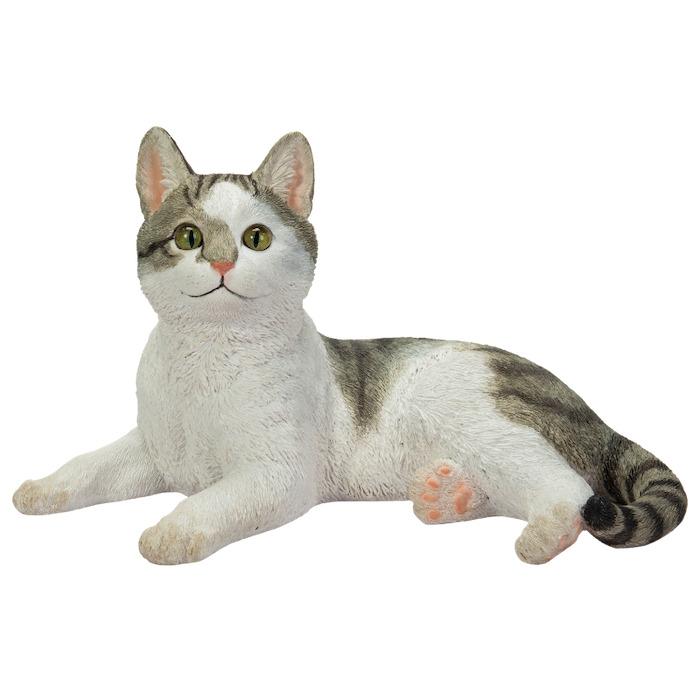 WOOBIA（ウービア） 置物 猫 動物 寝そべったサバトラ白 ネコ 横幅34cm