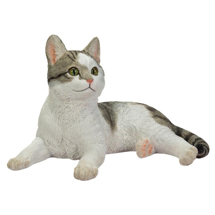 置物 猫 動物 寝そべったサバトラ白 ネコ 横幅34cm woobia おしゃれ