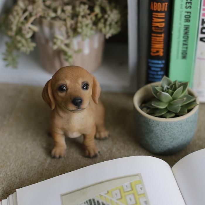 置物 犬 動物 頭を上げるダックスフンド 高さ11cm woobia おしゃれ