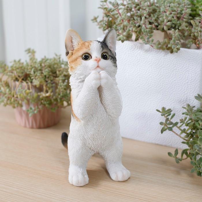 置物 動物 かわいい おねだり三毛猫 ネコ 高さ23cm woobia おしゃれ 大きい 玄関 インテリア ガーデン オブジェ |  | 07