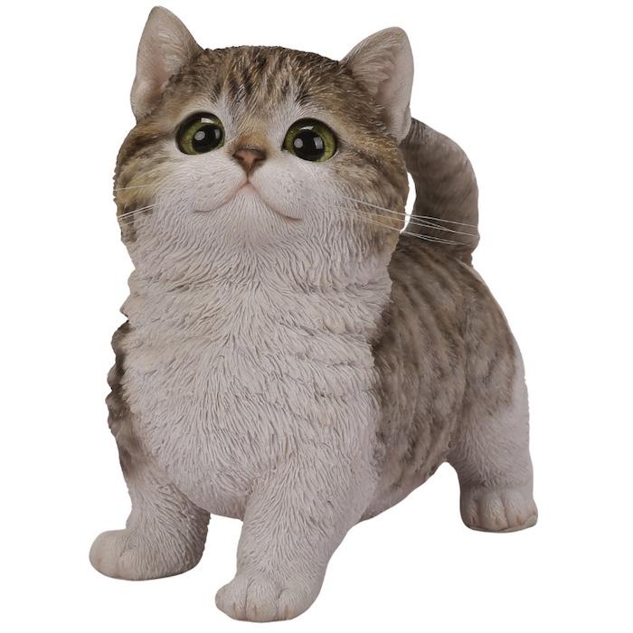 SANDICAST M750 タビー猫 置物 置物 動物 マンチカン サバトラ白 ネコ 高さ15cm woobia おしゃれ