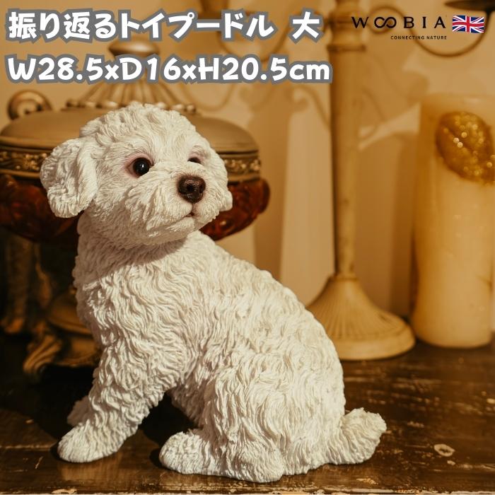 置物 犬 動物 振り返るトイプードル 白 大 高さ20.5cm woobia おしゃれ 大きい 玄関 インテリア かわいい オブジェ | 