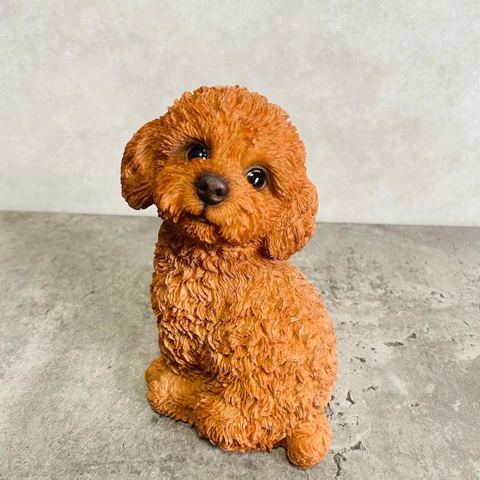 陶器製 プードル 庭 オーナメント 置物 動物 装飾 鑑賞 犬の置物 90年代 置物 犬 かわいい 動物 玄関 振り返るトイプードル ブラウン おしゃれ
