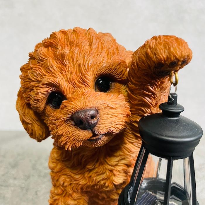 置物 犬 かわいい 動物 玄関 ソーラーランプを左手で持ち上げるトイプードル ブラウン おしゃれ ガーデン woobia ウービア |  | 03