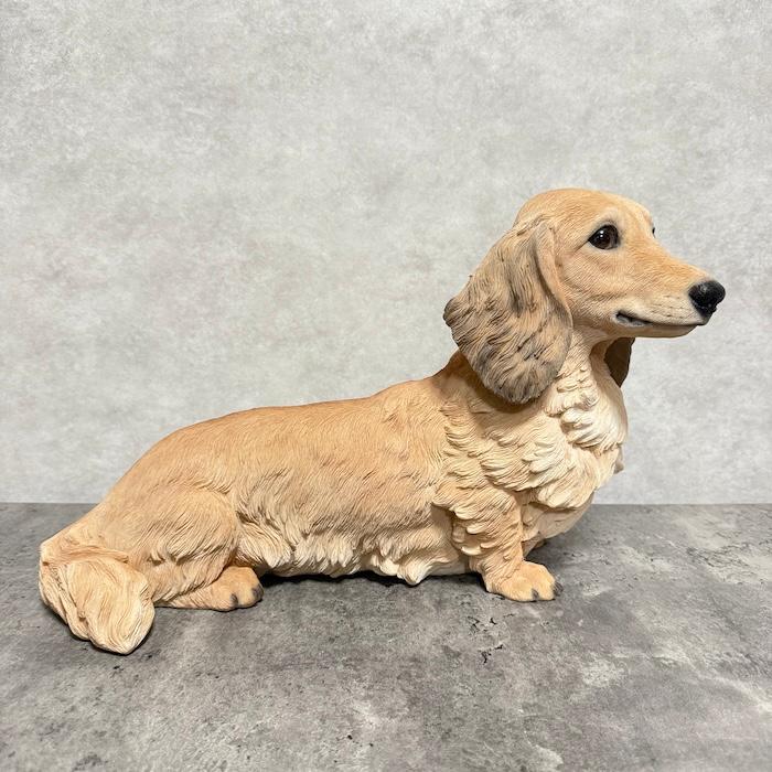 犬 置物 大型 動物 ダックスフンド クリーム 大 高さ24cm woobia