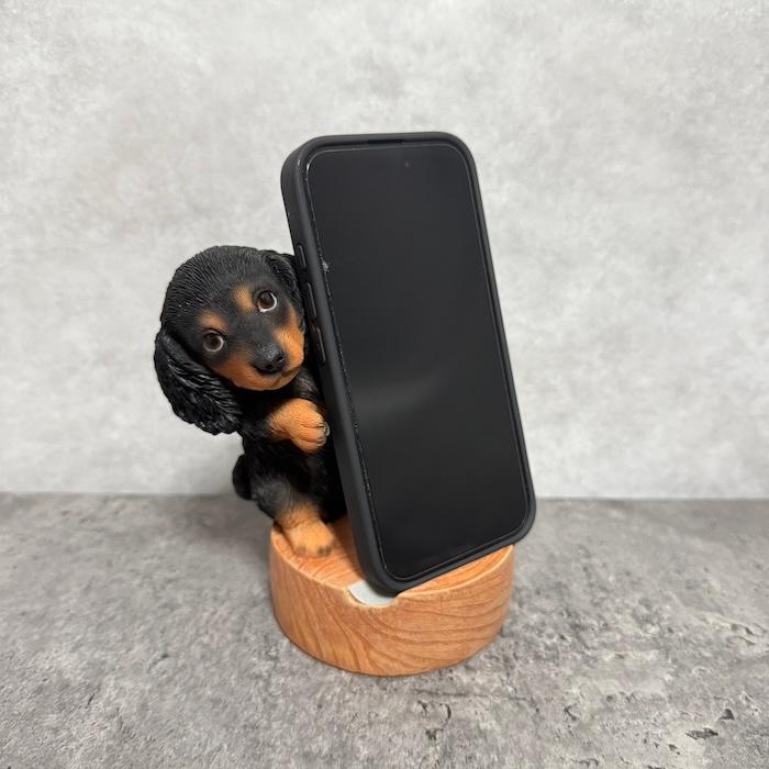 子犬クマ ミニテーブル型スマホスタンド 可愛い スマホスタンド 卓上 おもしろ 犬グッズ 動物 ダックスフンドブラック