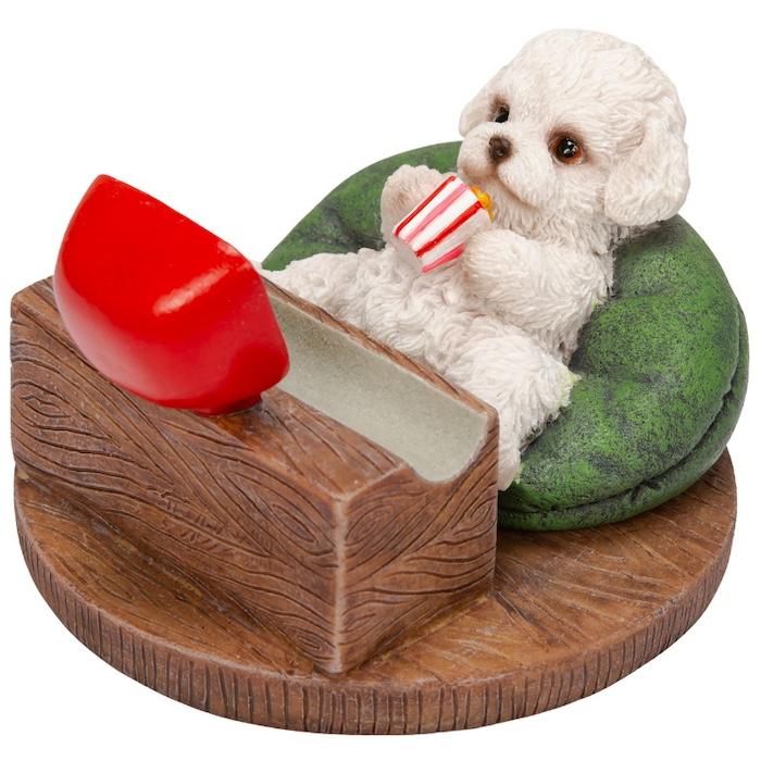 スマホスタンド 卓上 おもしろ 犬 動物 テレビを見るトイプードル 白