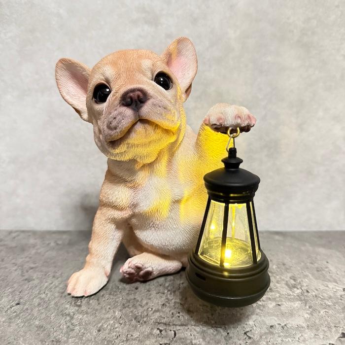 置物 犬 かわいい 犬 置物 ソーラーランプを左手で持ち上げる フレンチブルドッグ woobia 動物 玄関  おしゃれ インテリア ウービア |  | 03