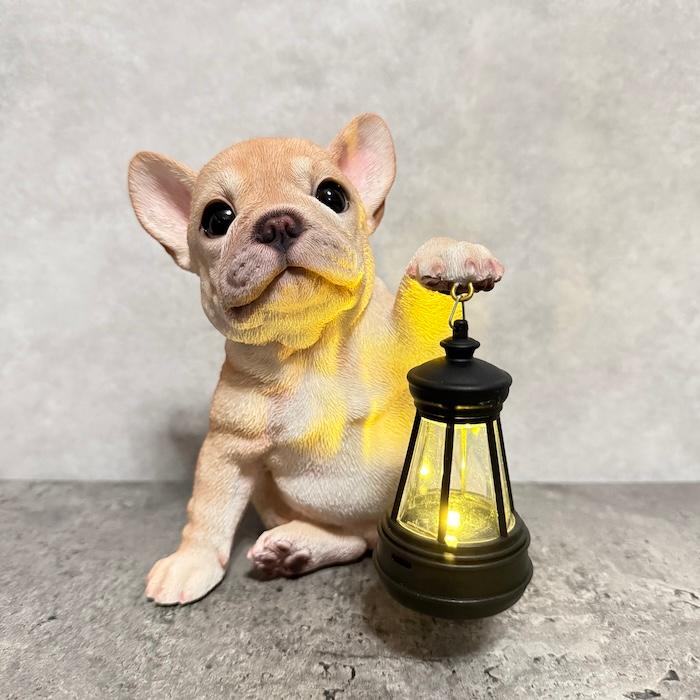 置物 犬 かわいい 犬 置物 ソーラーランプを左手で持ち上げる フレンチブルドッグ woobia 動物 玄関  おしゃれ インテリア ウービア |  | 04