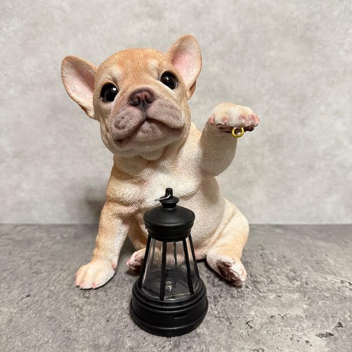 置物 犬 かわいい 犬 置物 ソーラーランプを左手で持ち上げる フレンチブルドッグ woobia 動物 玄関  おしゃれ インテリア ウービア |  | 05