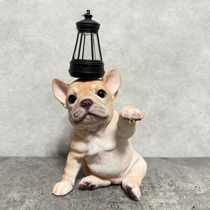 置物 犬 かわいい 犬 置物 ソーラーランプを左手で持ち上げる フレンチブルドッグ woobia 動物 玄関  おしゃれ インテリア ウービア |  | 09