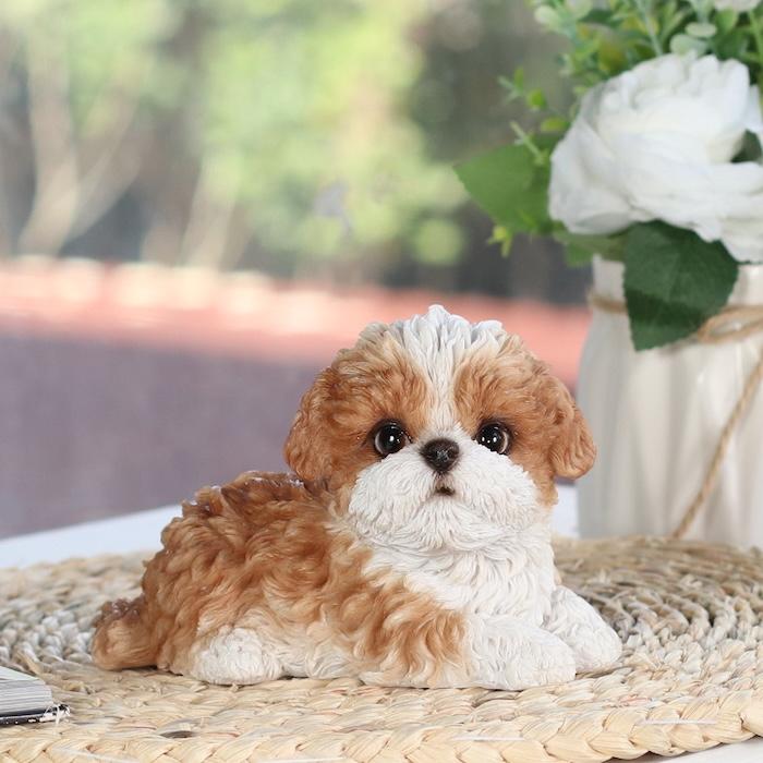 犬 置物 右向きシーズー ブラウンホワイト 中 横幅14cm WOOBIA リアル 可愛い おしゃれ オブジェ 卓上 インテリア 玄関 ギフト 動物 雑貨 癒し |  | 07