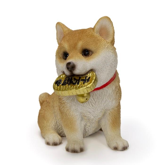 WOOBIA（ウービア） 犬 置物 モチーフ金貨をくわえる柴犬 縁起物 開運