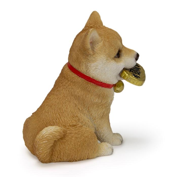 WOOBIA（ウービア） 犬 置物 モチーフ金貨をくわえる柴犬 縁起物 開運